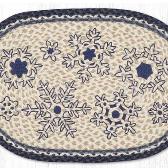 Snowflakes Hand Stenciled Door Mat New Jute Braided Throw Rug Holiday 20x30 in… - Picture 1 of 1